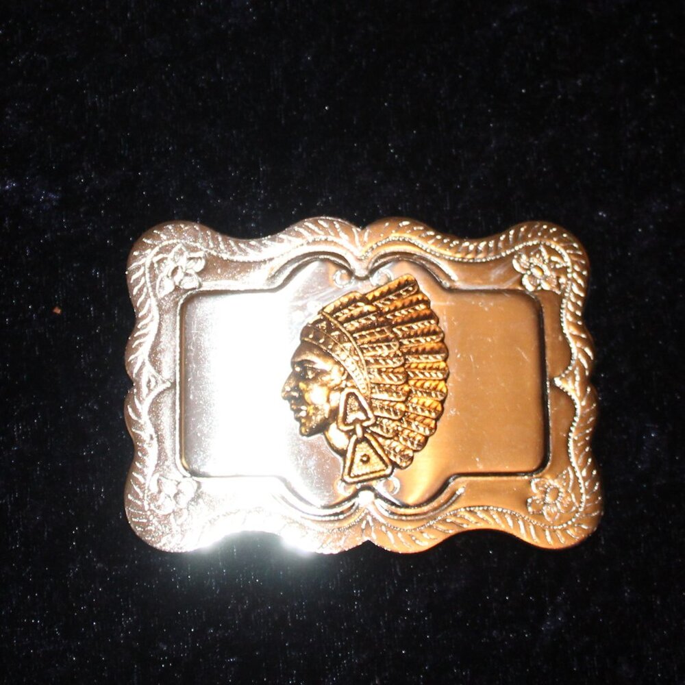 Vintage Light Weight Silvertoned Buckle with Gold toned Native American Head